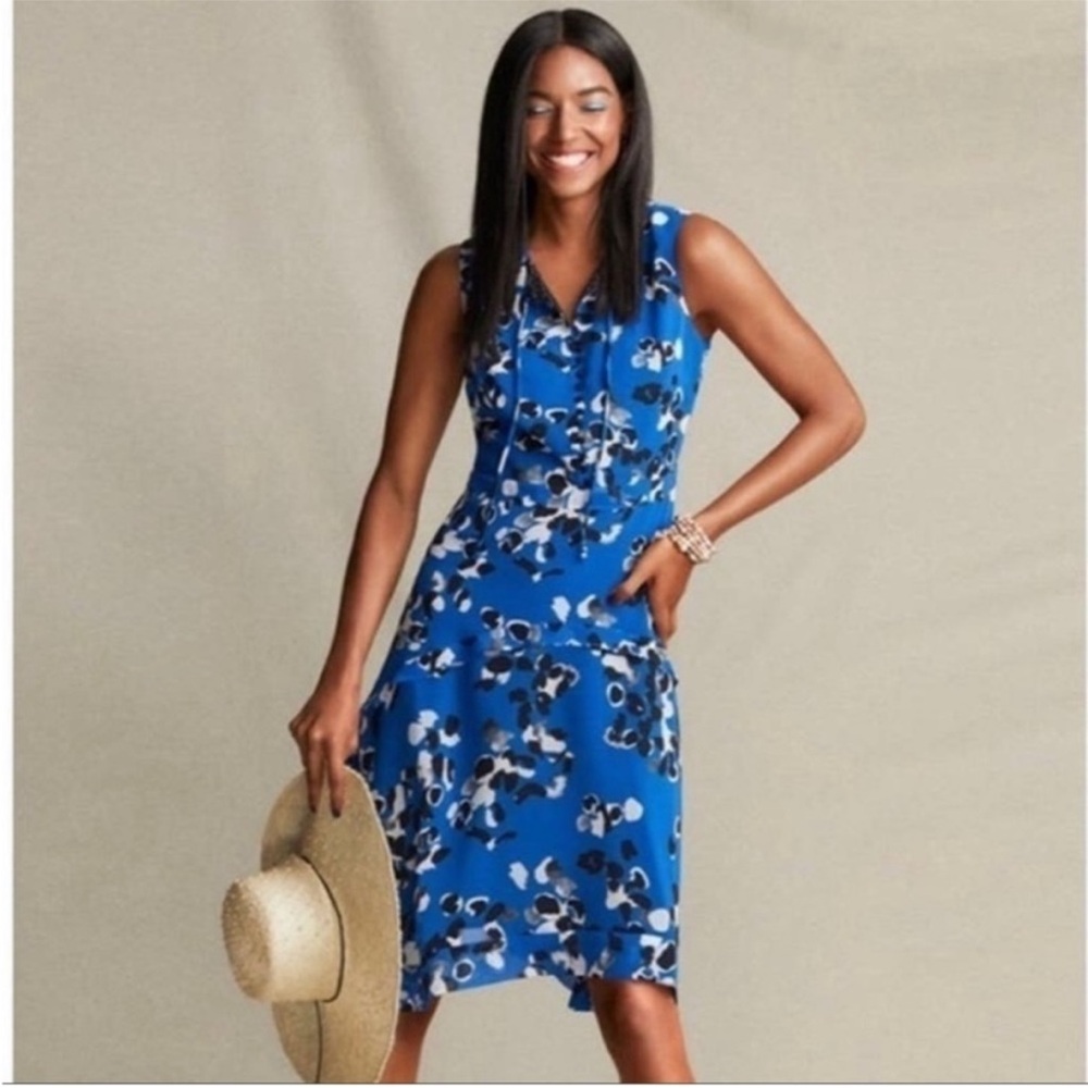 Cabi Untamed blue black white midi dress